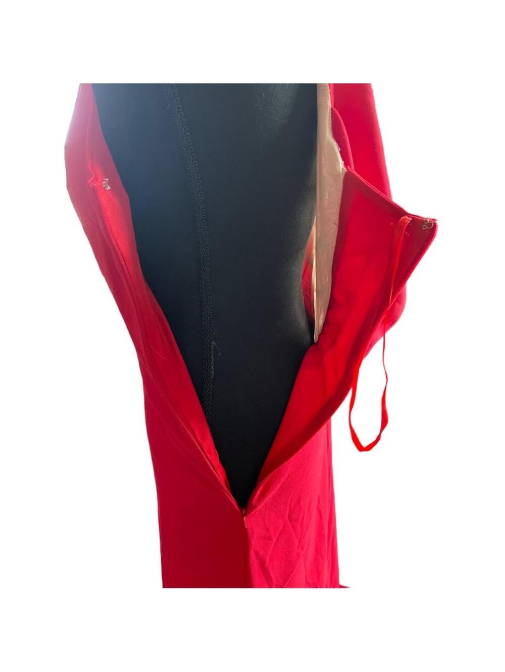Elegant Red Sleeveless Evening Gown with Open Back and Train - Picture 6 of 9